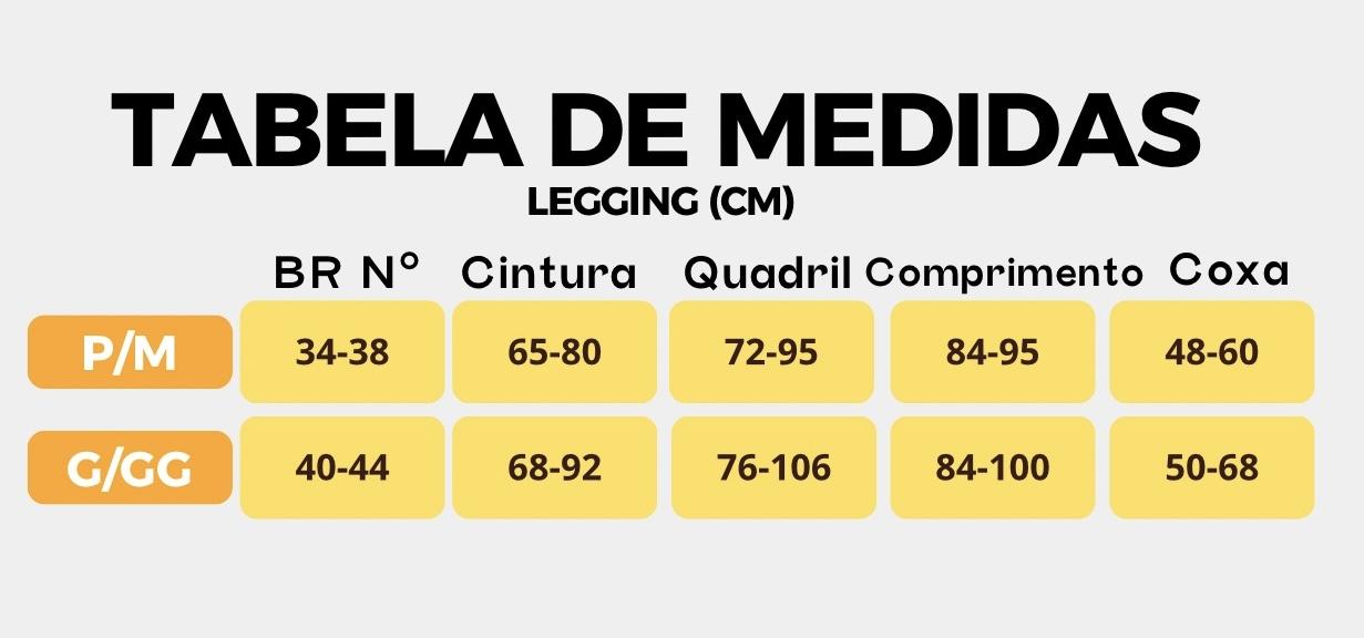 Tabela de Medidas Legging
